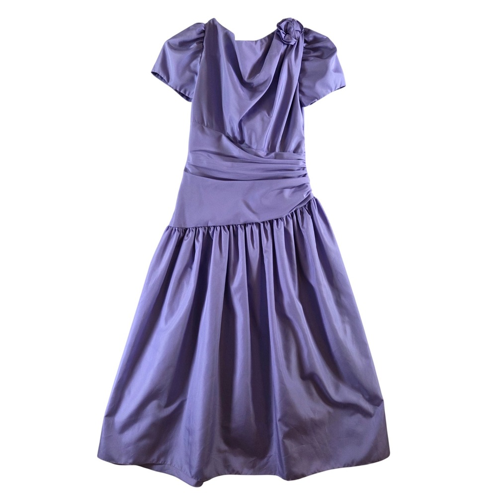 Vintage House of Bianchi 80s Lavender Purple Rosette Drop Waist Dress Size 10